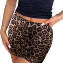 Tsher Women's Black Leather Skirts High Waist Stretch Slim Fit Slit Bodycon Mini Skirt (S, Leopard)