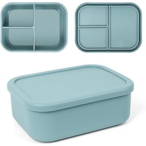 Leakproof Silicone Bento Box for Adults  3 Compartment BPA-Free Lunch Container | Microwave & Dishwasher Safe, Bento Box Adult, Snack Containers, Food Storage for Office, Travel, Camping, Picnics