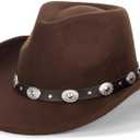 Kids Western Cowboy Hat Wide Brim with Band Wool Felt Vintage Jazz Fedora Cowgirl Hats for 3-7 Years Boys Girls