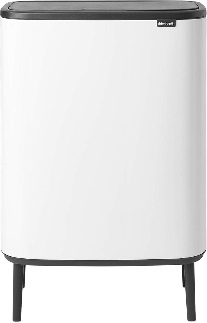 Brabantia Bo Hi Touch Top Trash Can - 2 x 8 Gal Inner Buckets (White) Waste/Recycling Garbage Can, Removable Compartments, Raised Legs