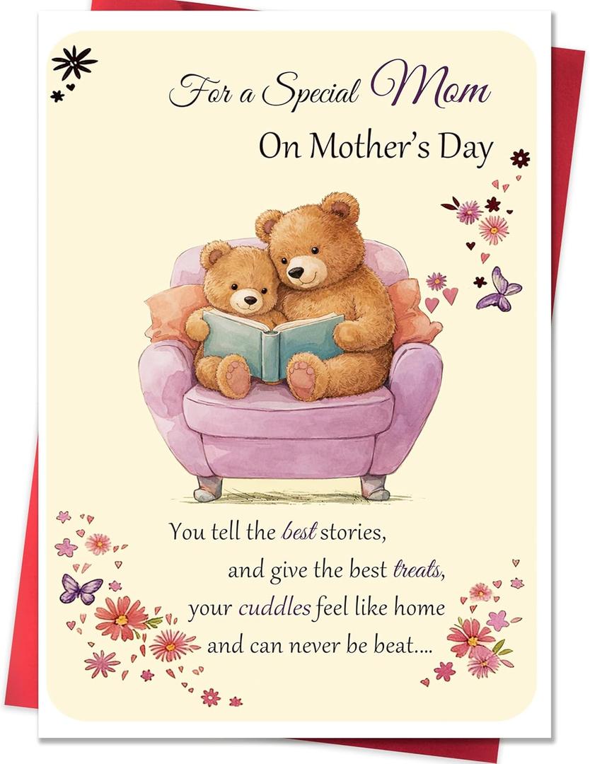 2 x IDU Mothers Day Card for Mom,Happy Mothers Day Cards Gifts from Daughter Son,Cute Mothers Day Gifts Card for Mom with Teddy Bear Design