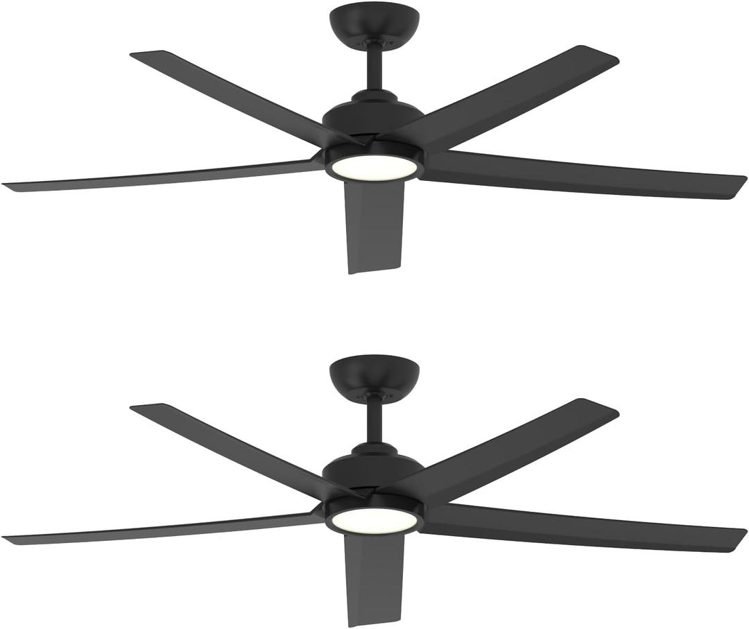 ocioc 52 inch Ceiling Fans with Lights, 2 Pack Black Ceiling Fan with Light and Remote Control, 3CCT, Quiet DC Motor, 5 Blades Modern Ceiling Fan for Living Room Farmhouse Bedroom