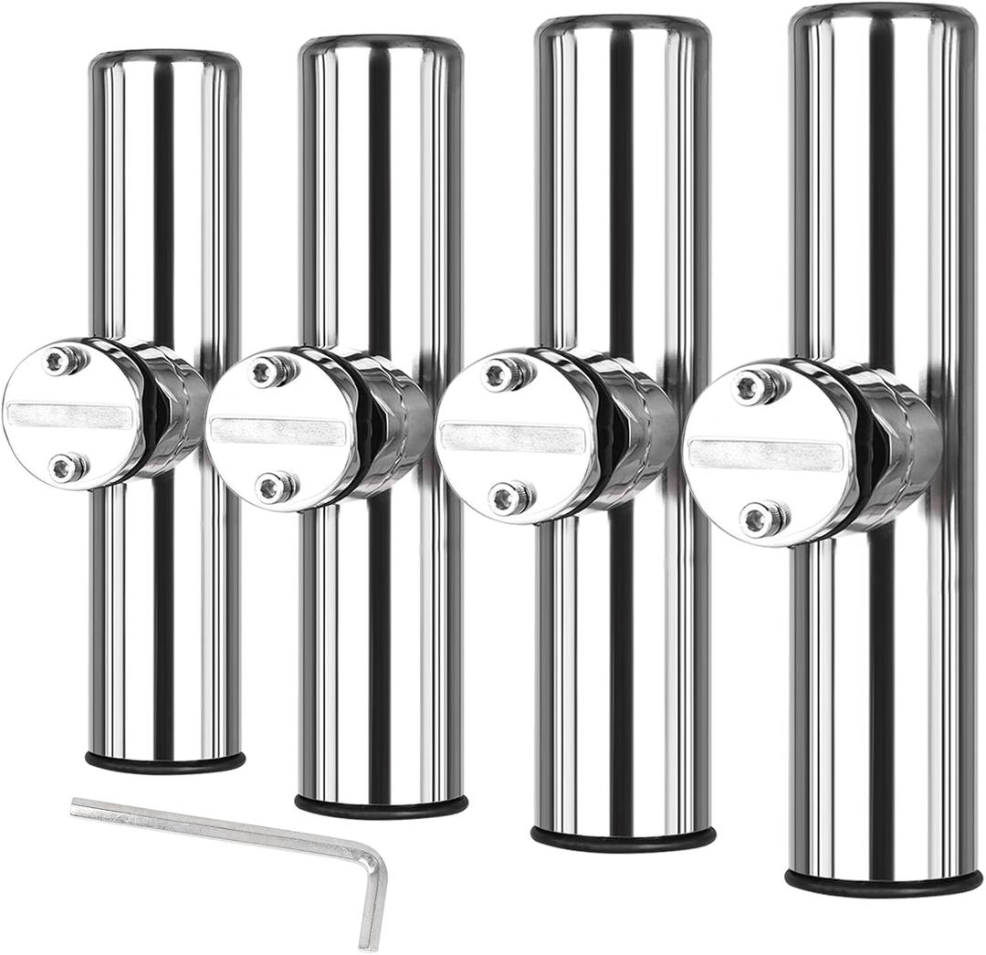 NovelBee 4pcs Stainless Steel Clamp on Fishing Rod Holders with Black Rubber Insert for Rails 7/8" to 1"