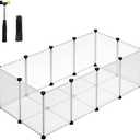 SONGMICS 20 Panels Pet Playpen with Floor, Small Animal Playpen, Pet Fence Indoor, DIY Plastic Enclosure for Guinea Pigs, Bunny, Hamsters, Hedgehogs, 49.2 x 24.8 x 16.5 Inches, White ULPC001W01