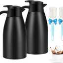 2pcs 70oz Coffee Carafe Airpot Insulated Coffee Urn Stainless Steel Vacuum Thermal Pot Dispenser for Coffee, Hot Water, Tea, Hot Beverage - Keep 12 Hours Hot, 24 Hours Cold (Black)