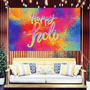 LOONELO Happy Holi Backdrop Banner with 70.8"X43.3", Hindu Colorful Powder Graffiti Handprint Pattern Photography Background Sign Decoration for Indian Festival Decor Photo Booth Studio Props