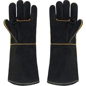 Heat Resistant Gloves for Grill BBQ,Long Sleeve Grill Gloves for Baking,Oven,Fireproof, Stove,Welder,Welding,Fireplace (Black-Yellow)