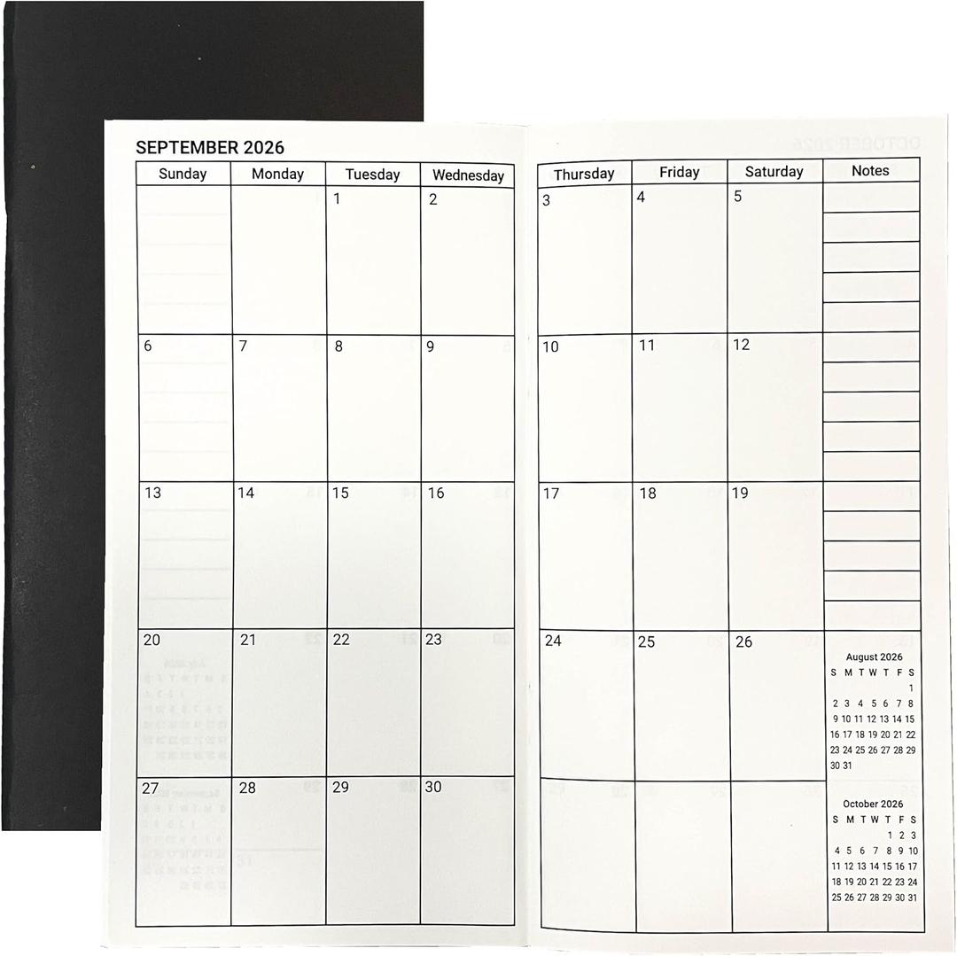 Travelers Notebook Inserts Jan 2026 - Dec 2027, Monthly Calendar Planner for 2 Years, Important Dates & Line & Dotted, 100gsm Paper, Regular Size Journal, 8.3'' x 4.25'', Black