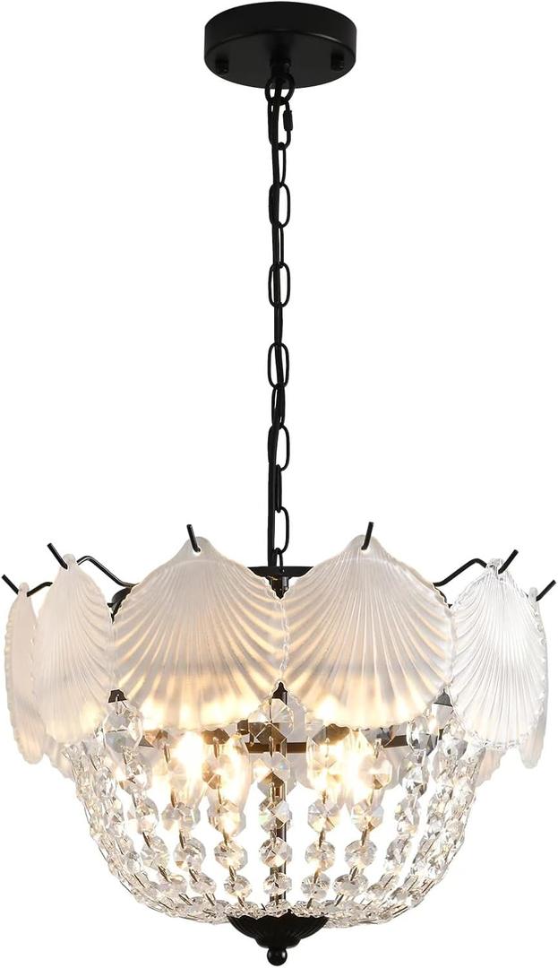 4-Lights Industrial Crystal Chandelier,Modern Glass Pendant Light Fixture,E12 Adjustable Pendant Lighting for Dining Room Living Room Bedroom (White)