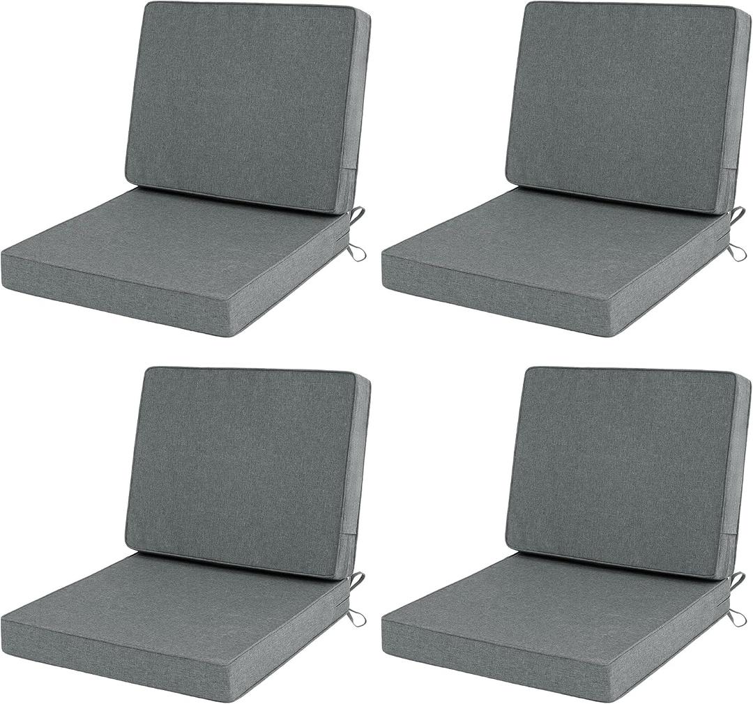 Outdoor Chair Cushions Set of 4, Water-Resistant & Fade-Resistant, Patio Furniture Deep Seat Cushions Replacement with Back, Non-Slip Bottom, Removable Cover, 24 x 24 Inch, Dark Grey, 24" x 24" 4 Pack