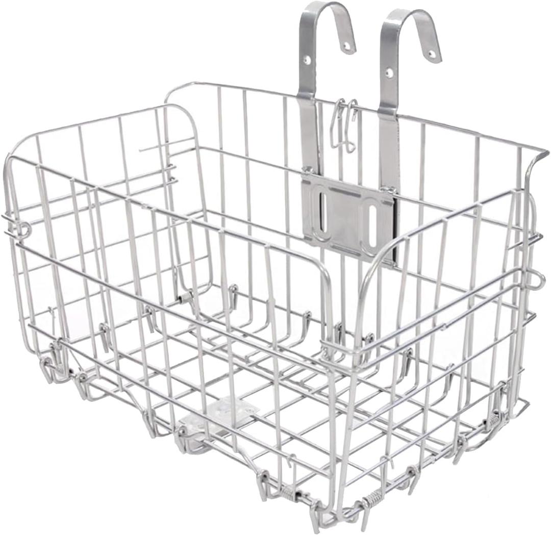 Folding Bike Front Basket Bicycle Wire Basket with Handles Easy Installation on Front Handlebar