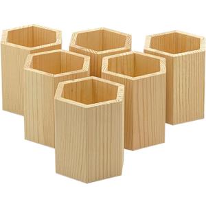 6 x Cregugua 6 Pieces 4 Inch Wooden Pen Holder Hexagon shaped Unfinished Wood Pencil Holder for DIY Crafts Projects (3x3x4 Inches)