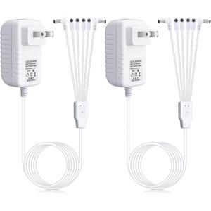 Umigy 2 Pcs 4.5v Power Adapter Compatible with Lemax Lighted Accessory Ac Dc Power Adapter for Christmas Village Lights Micro Lighting Building Decoration, White(6 Output, Bend)