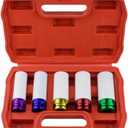 5-Pieces 1/2 Inch Lug Nut Socket Set, Drive Wheel Protector Socket, Deep Non-marring Impact Socket Set for Tire Protection (15mm 17mm 19mm 21mm 22mm)