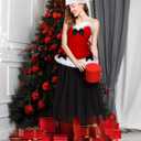 Haysandy 4 Pcs Christmas Santa Costume Women Girls Claus Costume Women Santa Suit Fancy Dress Hat for Xmas Outfits (Red, L)