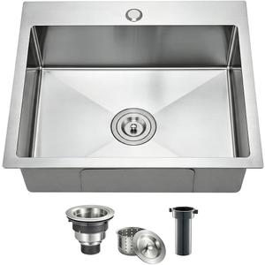 SANYCASA 20 Inch Drop In Kitchen Sink - 11 Gauge Stainless Steel Single Bowl 20x18 Top Mount Kitchen Sink