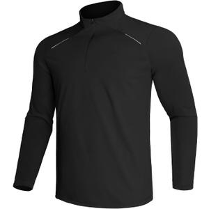 GEMYSE Men's Quarter Zip Pullover Long Sleeve Running Shirt 1/4 Zip Quick Dry Athletic Workout Shirts (Black, XXL)