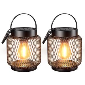 KOOPER Metal Solar Lanterns Outdoor Waterproof, 2 Pack Brighter Hanging Solar Lights for Outside, Up to 15 Hours Modern Hanging Solar Powered Lanterns Lights for Yard Patio Porch Garden Decorative