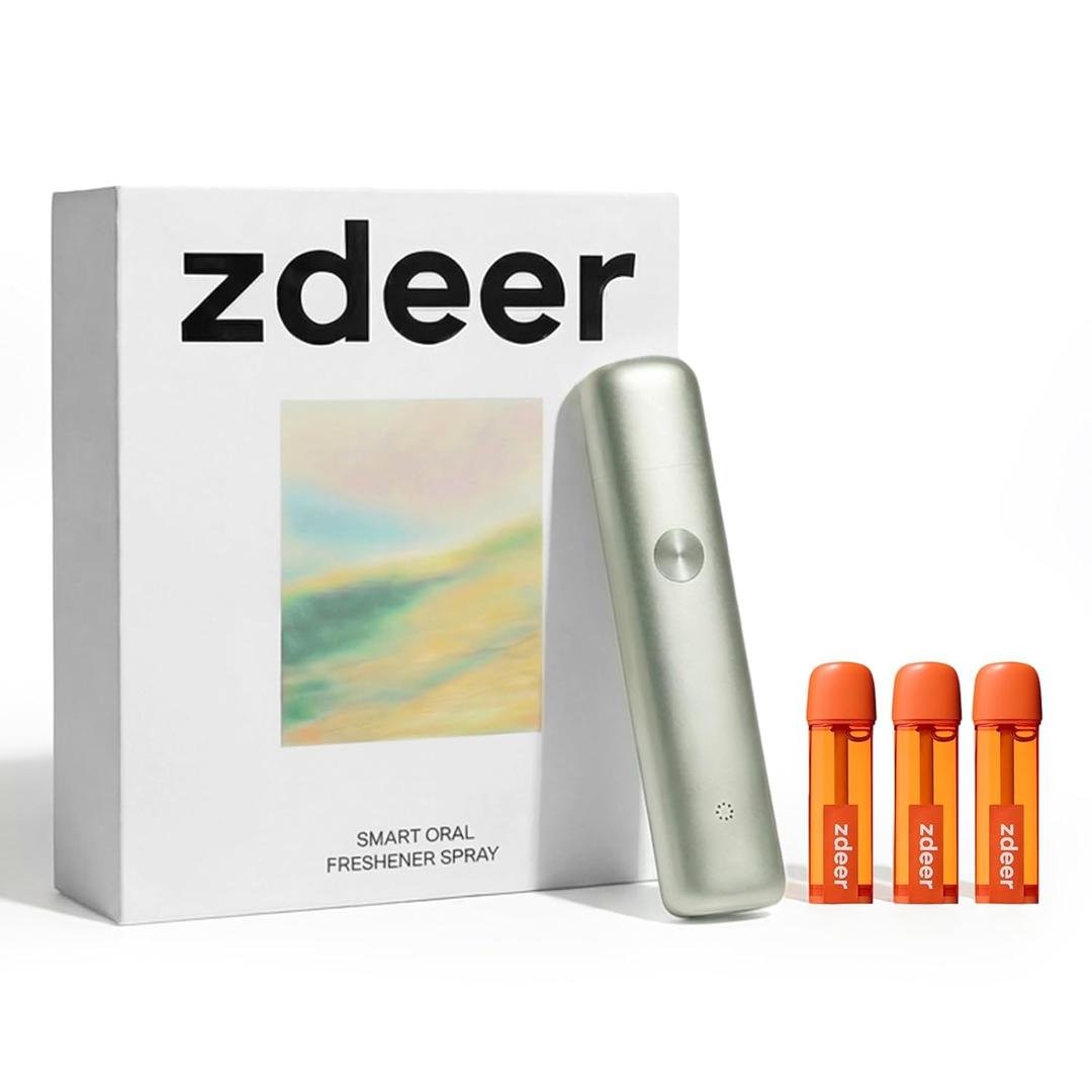 ZDEER Electric Oral Spray  Probiotic Breath Spray, Alcohol-Free Mouth Spray for Fresh Breath & Dry Mouth, Rechargeable, Travel Size, 3 Flavor Cartridges Included, Green (Classic+3 Bombs)