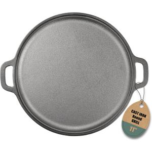 11-Inch Cast Iron Griddle Pan with Dual Handles, Pre-Seasoned Round Griddle for Stove Top, Oven, Grill, and Campfire, Heavy-Duty One-Piece tortilla pan for Pancakes, Crepes, and grilling meats