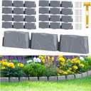 8Pcs Landscape Edging with 24 Pieces 8-Inch Spikes | for Flower Beds, Tree Rings, Pathways | Garden Edging Border Stone 12ft Long, 3-Inch Tall,Faux Stone Edging for Landscaping (Dark Grey)
