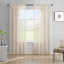 Beige Semi Sheer Curtains 72 Inches Long Faux Linen Curtain Beige Sheers Curtain for Bedroom Living Room Girls Kids Room 2 Panels 52x72
