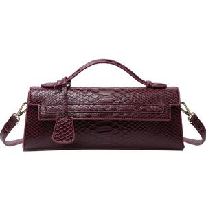 Women’s Top-Handle Handbag, Snake Pattern Burgundy Clutch Purse, Designer Crossbody Bag With Detachable Strap