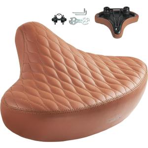 YLG Bicycle Seat Cushion, Wide Brown Bike Seat for Men and Women Comfort, Oversized Bike Saddle Cushion for Cruiser Peloton, Exercise and Electric Bikes