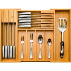 Bambsi Drawer Organizer - Expandable Kitchen for Utensils, Cutlery, and Silverware (Utensils Utensil)
