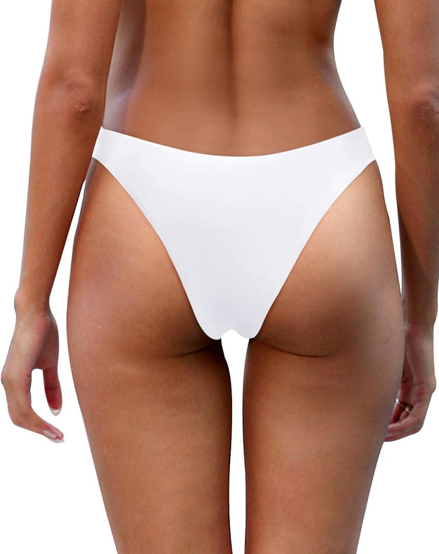 Aqua Eve Women Cheeky Bikini Bottom Brazilian High Cut Swim Bottom Low Rise Bathing Suit Bottom (X-Small, White)