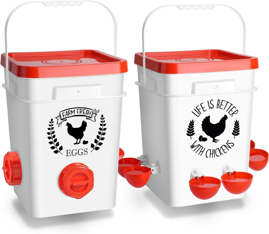Tgeyd 5Gal/25Lb Large Chicken Feeder and Waterer Set (Rain Proof/No Waste), with S-Hooks for Easy Hanging