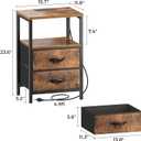 Huuger Nightstands Set of 2, End Tables with Charging Station, Fabric Drawers, Bedside Tables with USB Ports and Outlets, Night Stands for Bedroom, Rustic Brown, 11.8"D x 15.7"W x 23.6"H