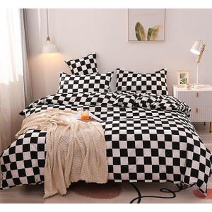 KAREVER Black White Grid Comforter Queen Black Plaid Bedding Set Women Black and White Checkered Bed Comforter Set Breathable Blanket Set Men Durable Bedding Comforter Set