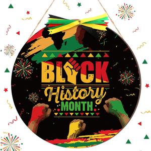 Boao 12 Inch Welcome Black History Month Wooden Hanging Sign Black History Month Decorations African American Heritages Door Wreath for Outdoor Porch Front Door Holiday Decor