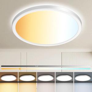 zemty13 inch Ceiling Light Fixture, 3000K/3500K/4000K/5000K/6500K Adjustable LED Flush Mount Ceiling Light, 2400LM 24W Round Flat Lamp for Kitchen Bathroom Bedroom,White (13in-1pack)