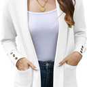 Open Front Cardigan for Women Long Sleeve Work Dressy Casual Loose Knit Ladies Cardigans with Pockets 2025 Fall (White, M)