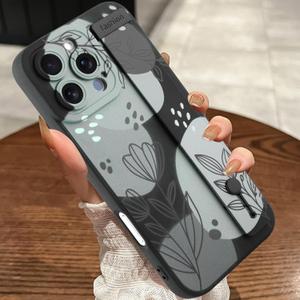 MOWIME Compatible with iPhone 16 Pro Max Case with Wrist Strap, Cute Floral Flower Shockproof Soft TPU Protective Cover for Women Girls, Slim Anti Scratch Case for iPhone 16 Pro Max 6.9 Inch, Black