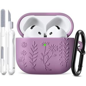 KOREDA for AirPods 4 Case Cover 2024 with Cleaner Kit, 3D Floral Embossed Soft Silicone Protective Case for Apple AirPods 4th Generation 3 Pack