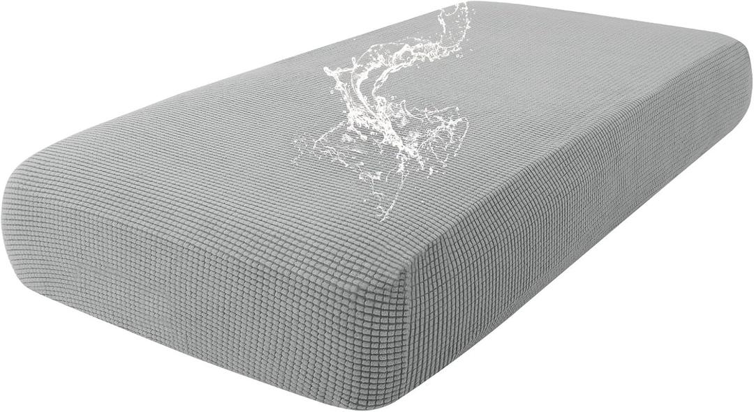 hyha Waterproof Couch Cushion Covers, Washable Sofa Cushion Slipcovers, Thick Stretch Jacquard Fabric, Couch Sofa Covers for Pets with Elastic Bottom (1 Piece for Medium, Light Grey)