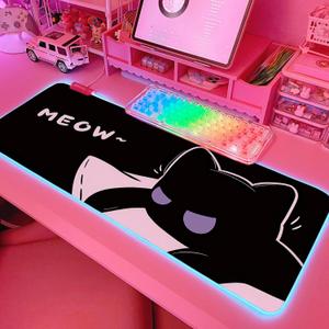 JMIYAV Pink RGB Gaming Mouse Pad 31.5x12 Inch PC XL Large Extended Glowing Led Light Up Desk Pad Non-Slip Rubber Base Computer Cute Mousepad Mat Desk Accessories Gaming Setup 352 (Shadow Meow)