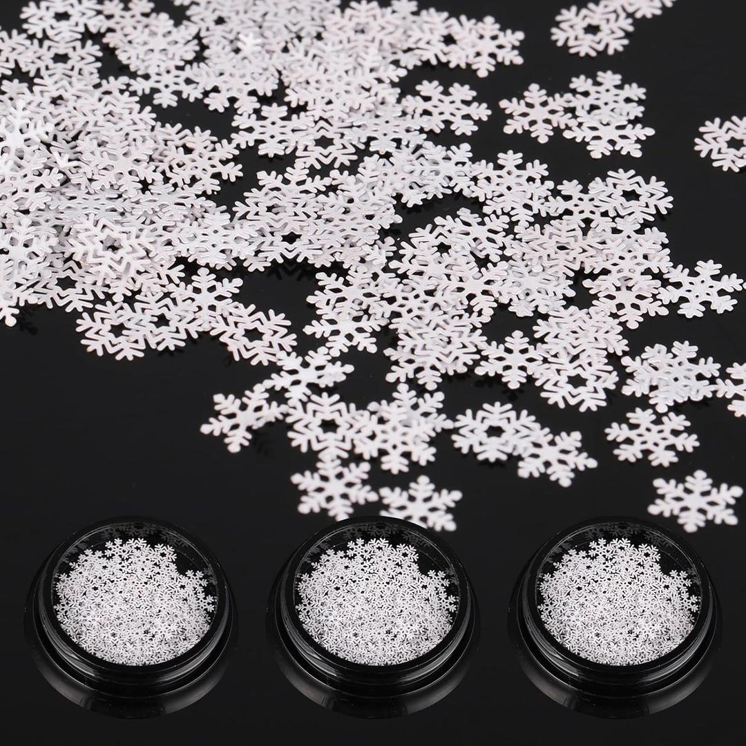 300PCS Mini Metal Snowflake, 0.2 Inch White Small Christmas Craft Embellishments Winter Tiny Snowflake Ornaments for DIY Party Decor Christmas Home Decoration