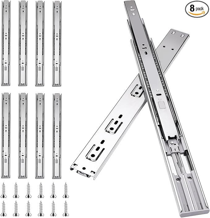 18 inch Drawer Slides 4 Pairs (8pcs) Soft Self Close Full Extension Ball Bearing Drawer Rails Side Mount Metal Dresser Runners for File Cabinet Trash Can Kitchen Wardrobe Glides 18" 100 LB Capacity