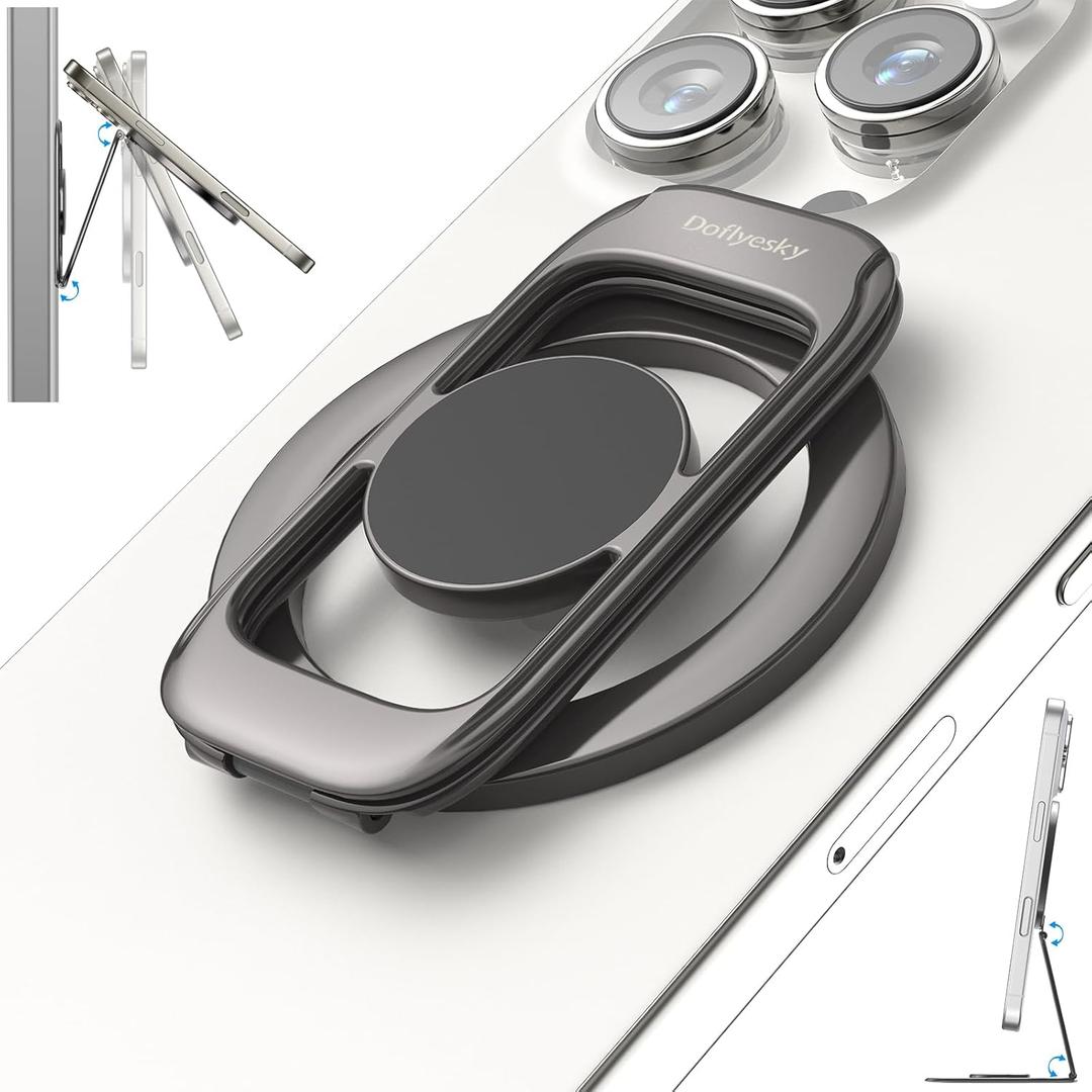 for MagSafe Magnetic Phone Grip Stand [Upgrade Dual-Hinge-Sided Magnets] Compatible with MagSafe Ring Gym Car Holder for iPhone 17/16/15/14/13/12 Pro Max Series Case All Phones (Black)