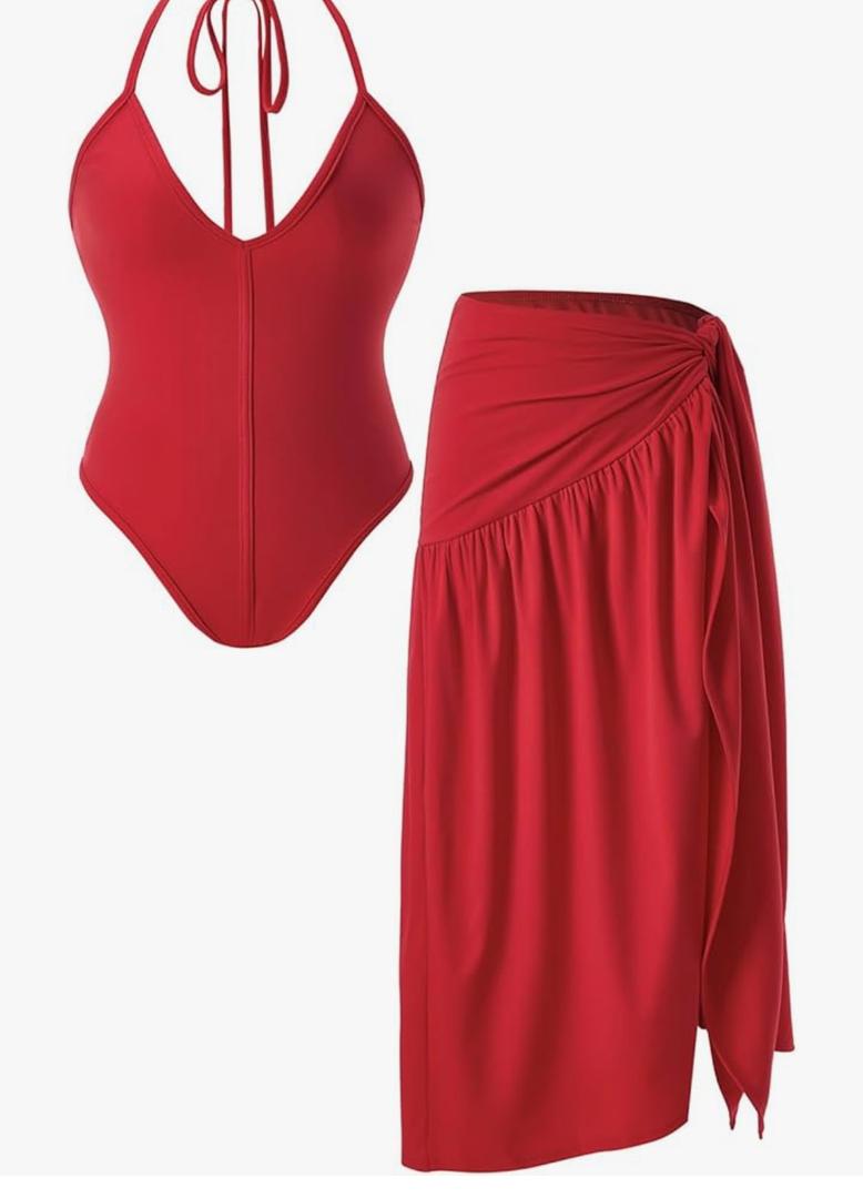 Women's 2 Piece Party Club Outfits Summer Y2k Backless Halter Bodysuit and Wrap Maxi Skirt Matching Sets, M