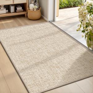 LEKEEPGO Ultra Thin Indoor Door Mat 24"x36", Low-Profile Door Mat Indoor Entrance, Non Slip Rubber Backing Inside Doormat Washable Welcome Front Entryway Dirt Trapper Entry Mat, Khaki