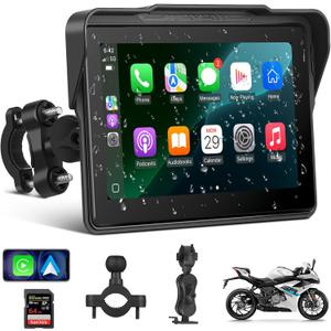 Motorcycle CarPlay Screen 7", Waterproof GPS Display for Motorbike, Wireless CarPlay & Android Auto para Moto, Dual Bluetooth, Touchscreen, Music Sharing Siri (7" Wireless CarPlay) (Dual Mount)