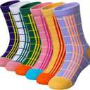 WEVIAS Girls Socks Kids Crew Cotton Cute Striped Socks 6 Pairs