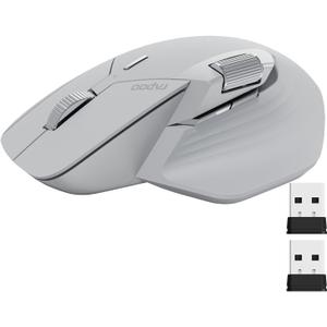 Rapoo MT760Mini Bluetooth Wireless Mouse - Bluetooth 5.0 and 2.4GHz Multi-Mode Connection, Support 4 Devices, M+ Cross Computer Technology, 11 Programmable Buttons,Light Grey