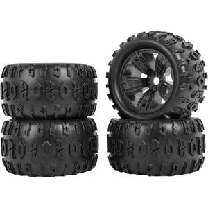 RC Station 17mm Hex RC Wheels and Tires 4PCS RC Truck Buggy 3.8 Tires Wheels for 1/8 1/10 Scale Arrma Kraton Notorious Outcast Typhon 6S 4S 3S Traxxas Maxx T Maxx Sledge Revo 3.3 Tires Wheels Preglued