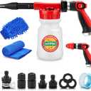 Car Wash Foam Gun/Hose Sprayer, 16 IN 1 Cannon, Adjustable with 2.5-6 Ratio Dial Foam Blaster, 1L Bottle, Nozzles, Mitten, 1/2 Quick Connector for Garden Hose, for Car/Garden Cleaning